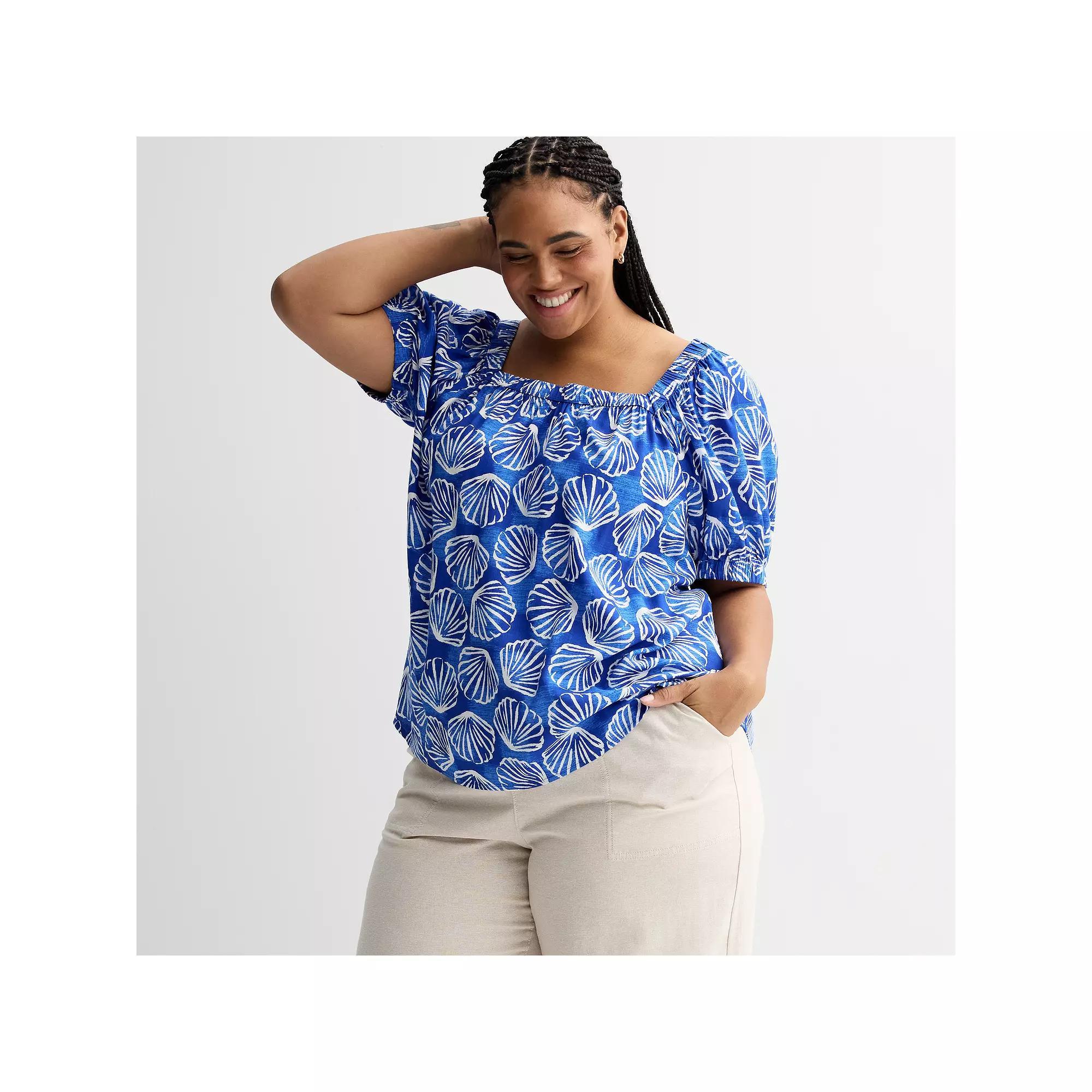 Plus Size Sonoma Goods For Life® Squareneck Peasant Top, Women's, Size: 0X, Bright Blue Shells Product Image