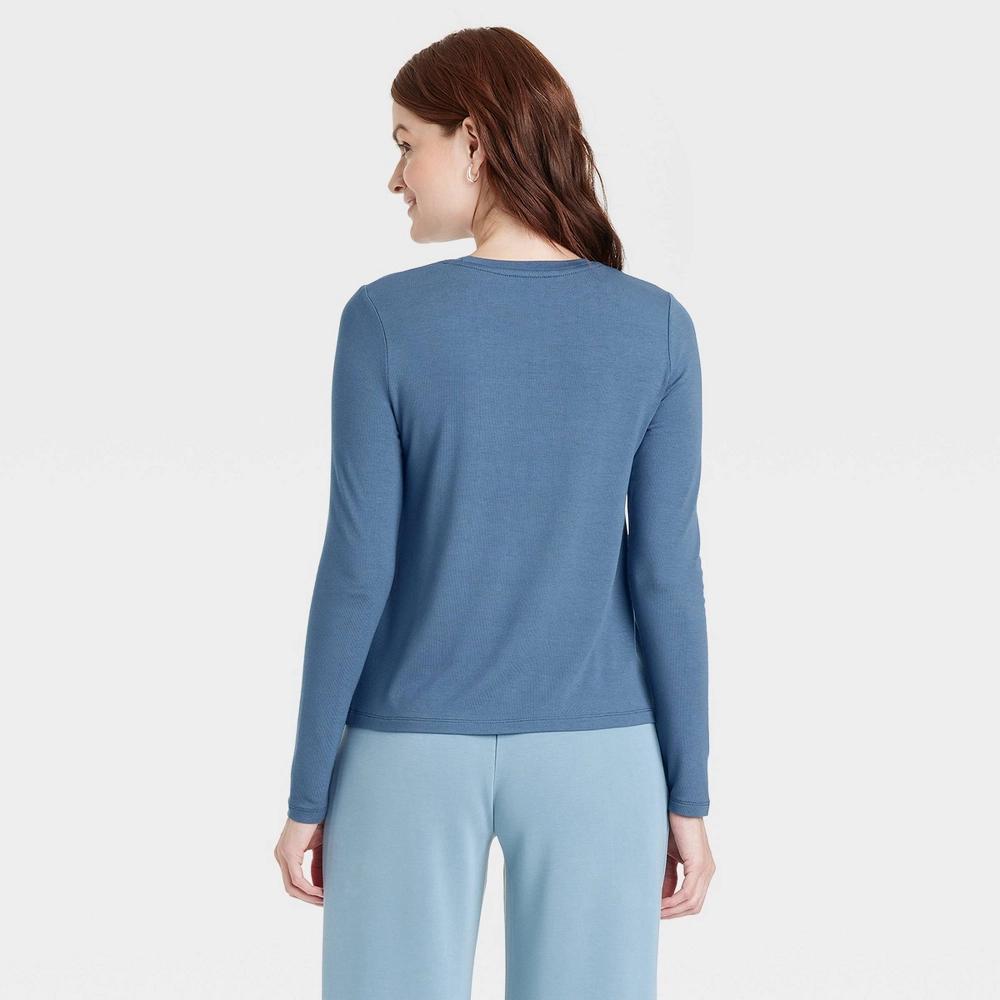 Womens Long Sleeve Brushed Knit T-Shirt - A New Day Blue XS Product Image
