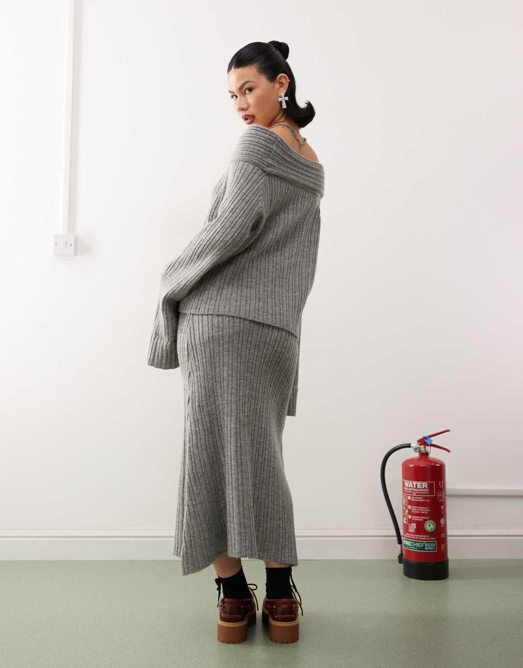COLLUSION rib knit maxi skirt in charcoal - part of a set Product Image