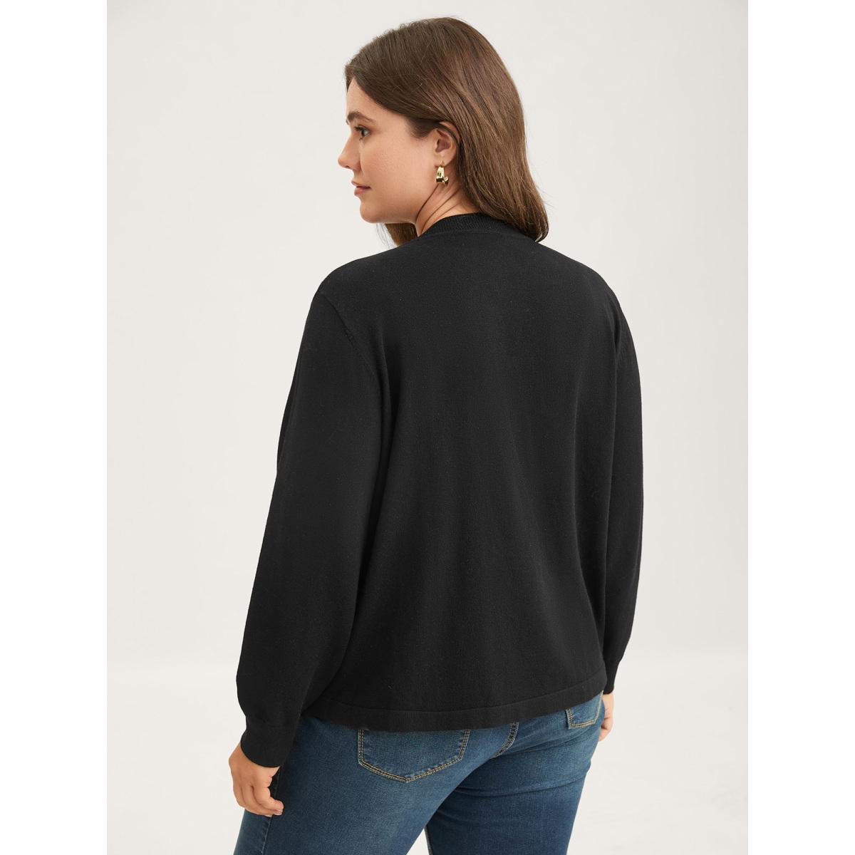 Plus Size Supersoft Arc Swing Front-Open Lightweight Cardigan Black Women Loose Long Sleeve Everyday-Casual Cardigans BloomChic 30/6X Product Image