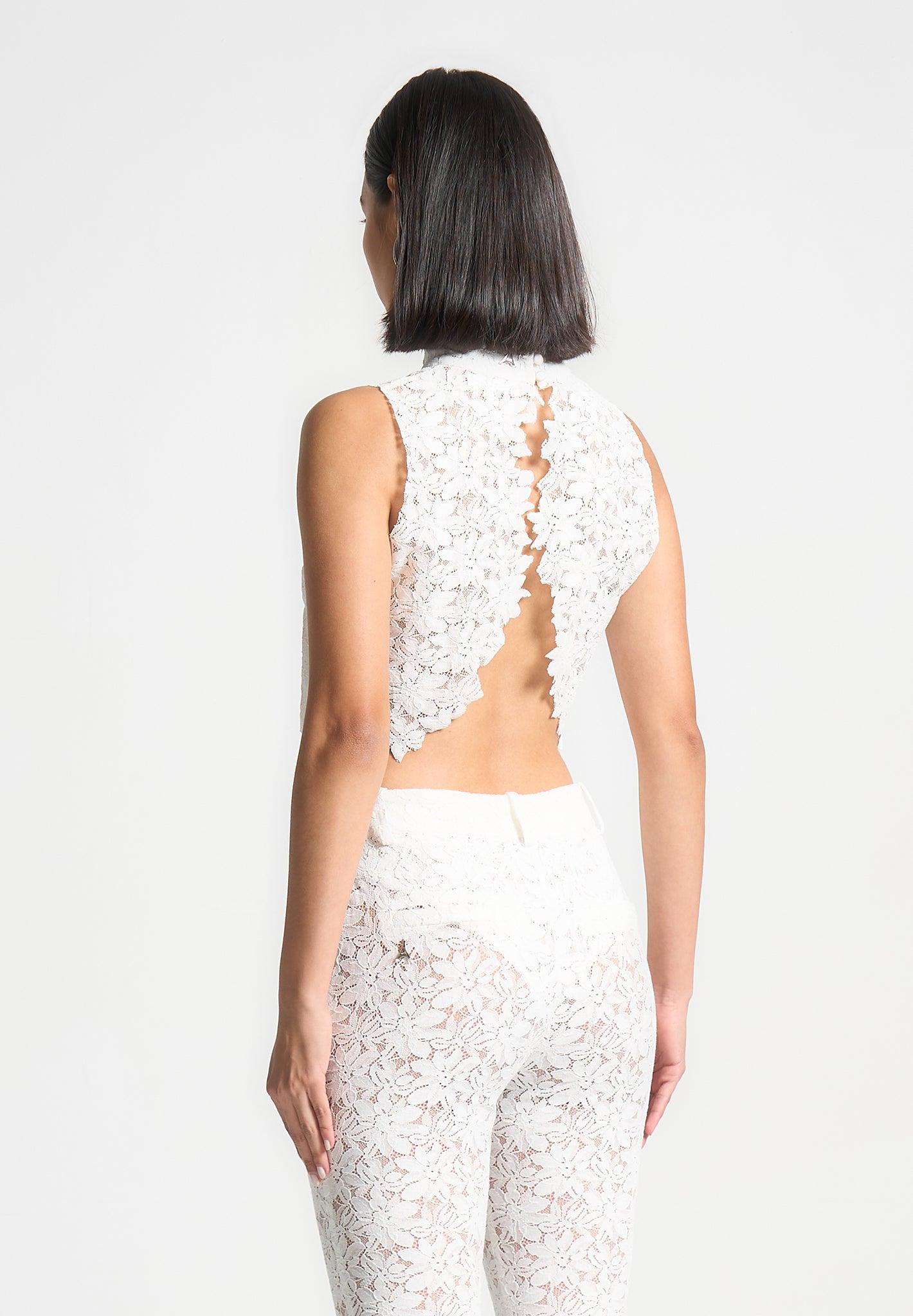 Lace Open Back Top - White Female Product Image