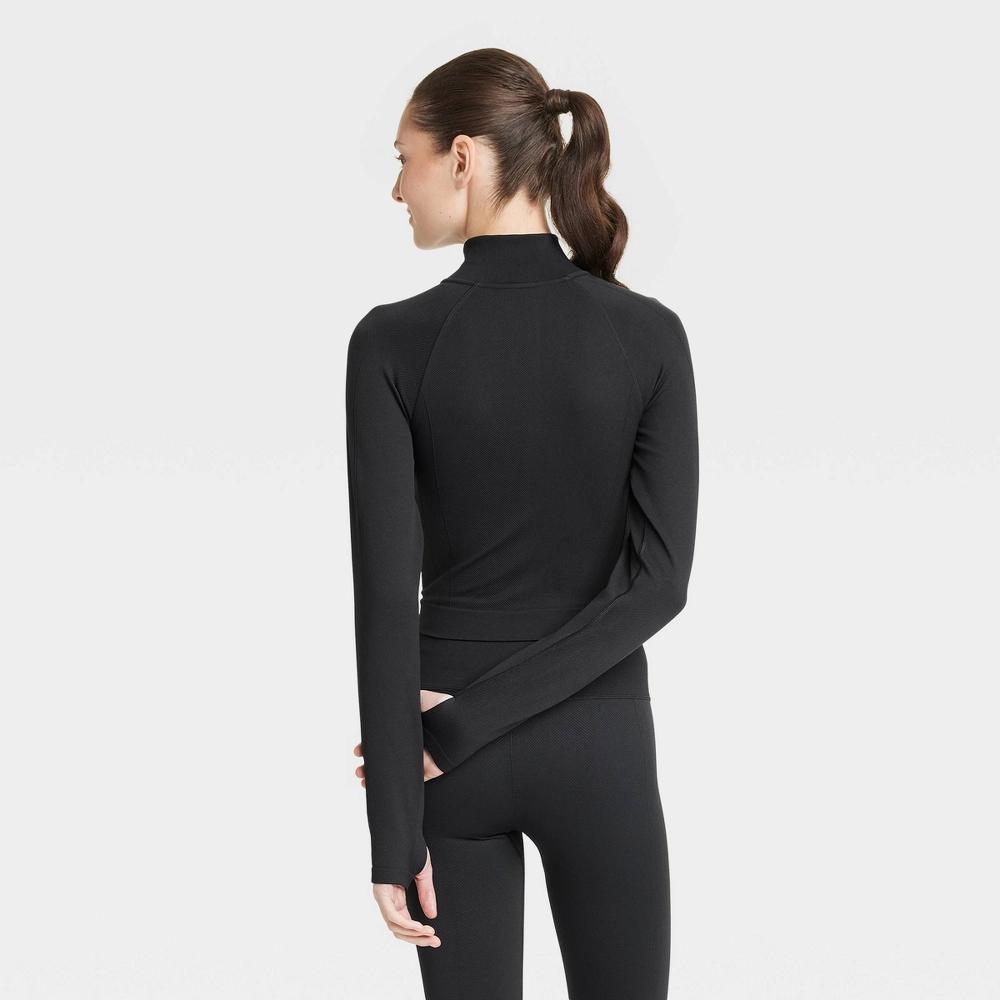 Womens Seamless 1/2 Zip Pullover Jacket - All In Motion Black M: Moisture Wicking, Long Sleeve, Mock Turtle Neck, Top Product Image