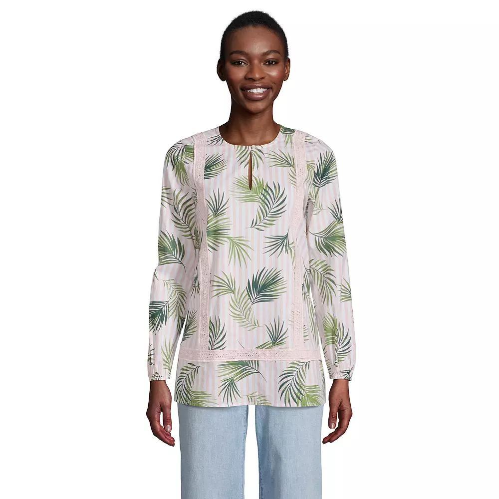 Petite Lands' End Split Neck Tunic Top, Women's, Size: Medium Petite, White Burst Tie Dye Product Image
