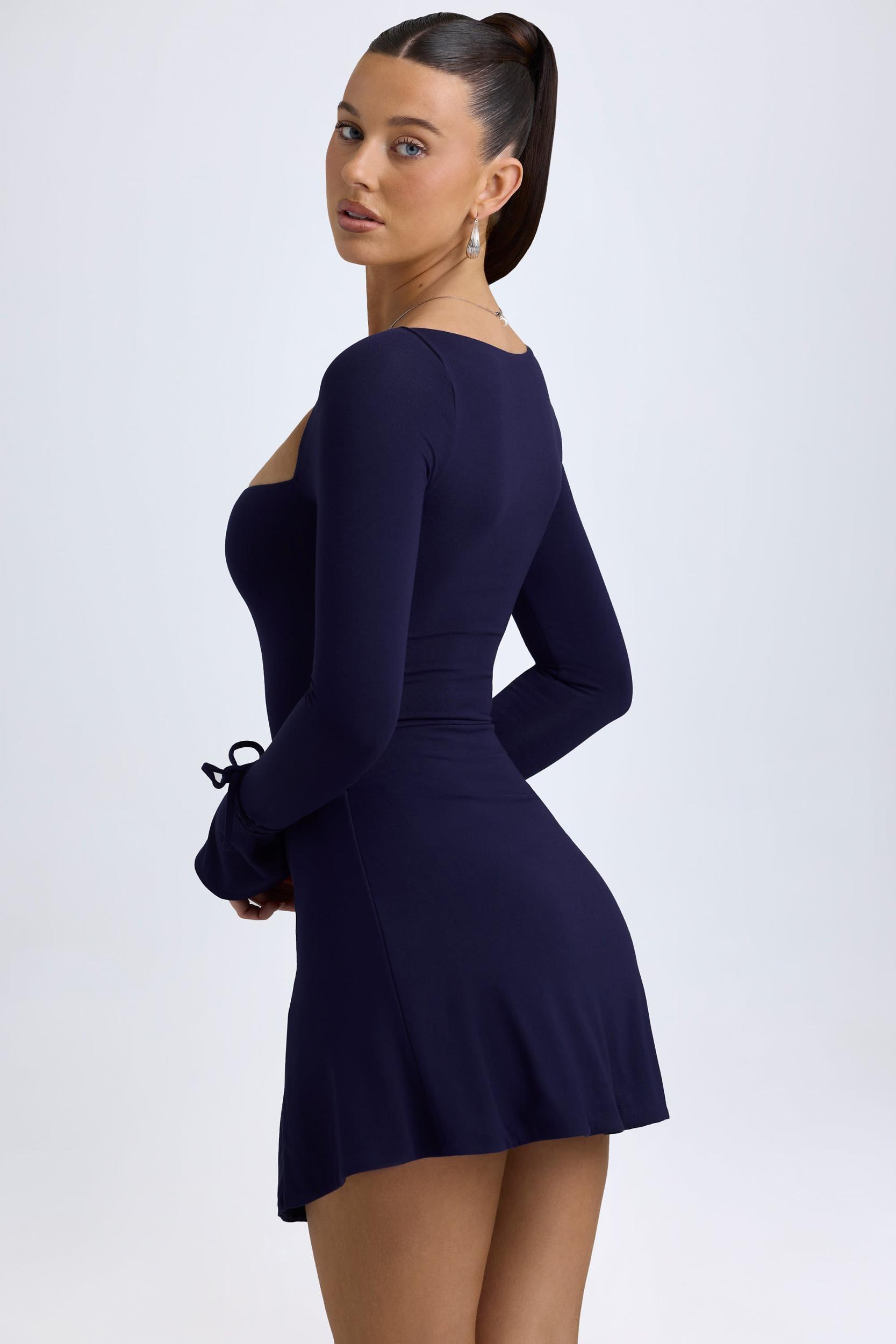 Modal Square-Neck A-Line Mini Dress in True Navy Product Image