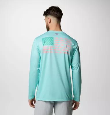 Men's Columbia PFG Terminal Tackle™ Fins & Stripes Long Sleeve T-Shirt, Size: XXL, Cool Grey Product Image