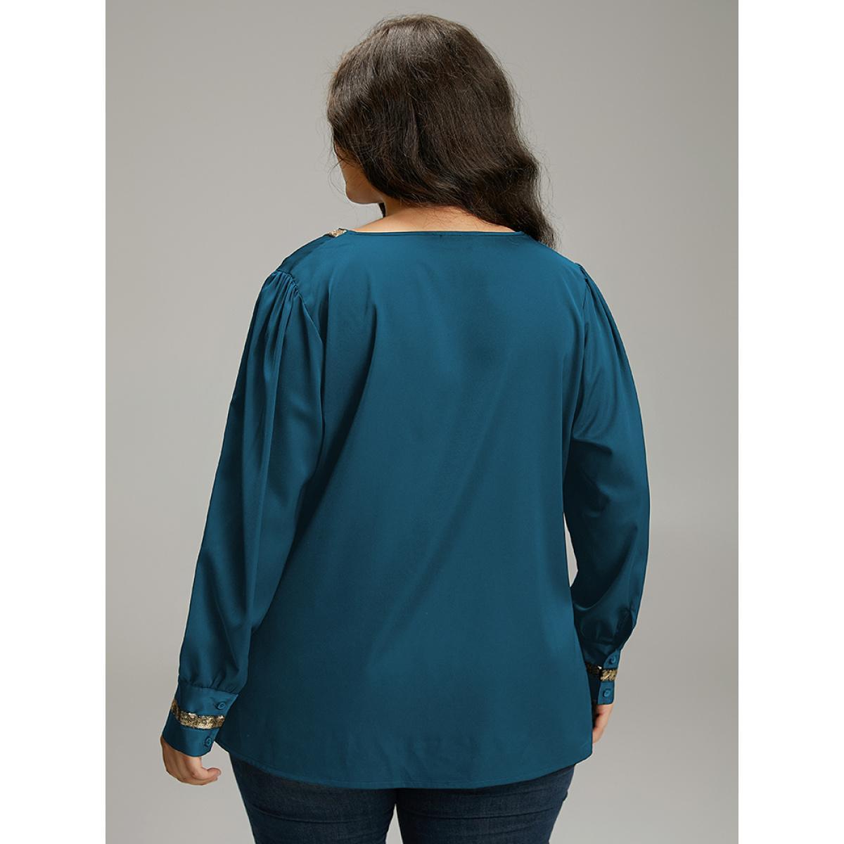 Plus Size Aegean Sequin Patchwork V Neck Blouse Women Glamour Long Sleeve V-neck Party Blouses BloomChic 30/6X Product Image