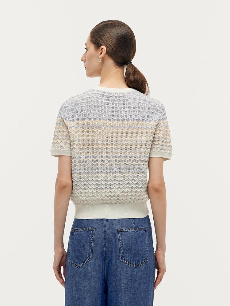 Blue And White Gradient Stripe Women Knit Top Product Image
