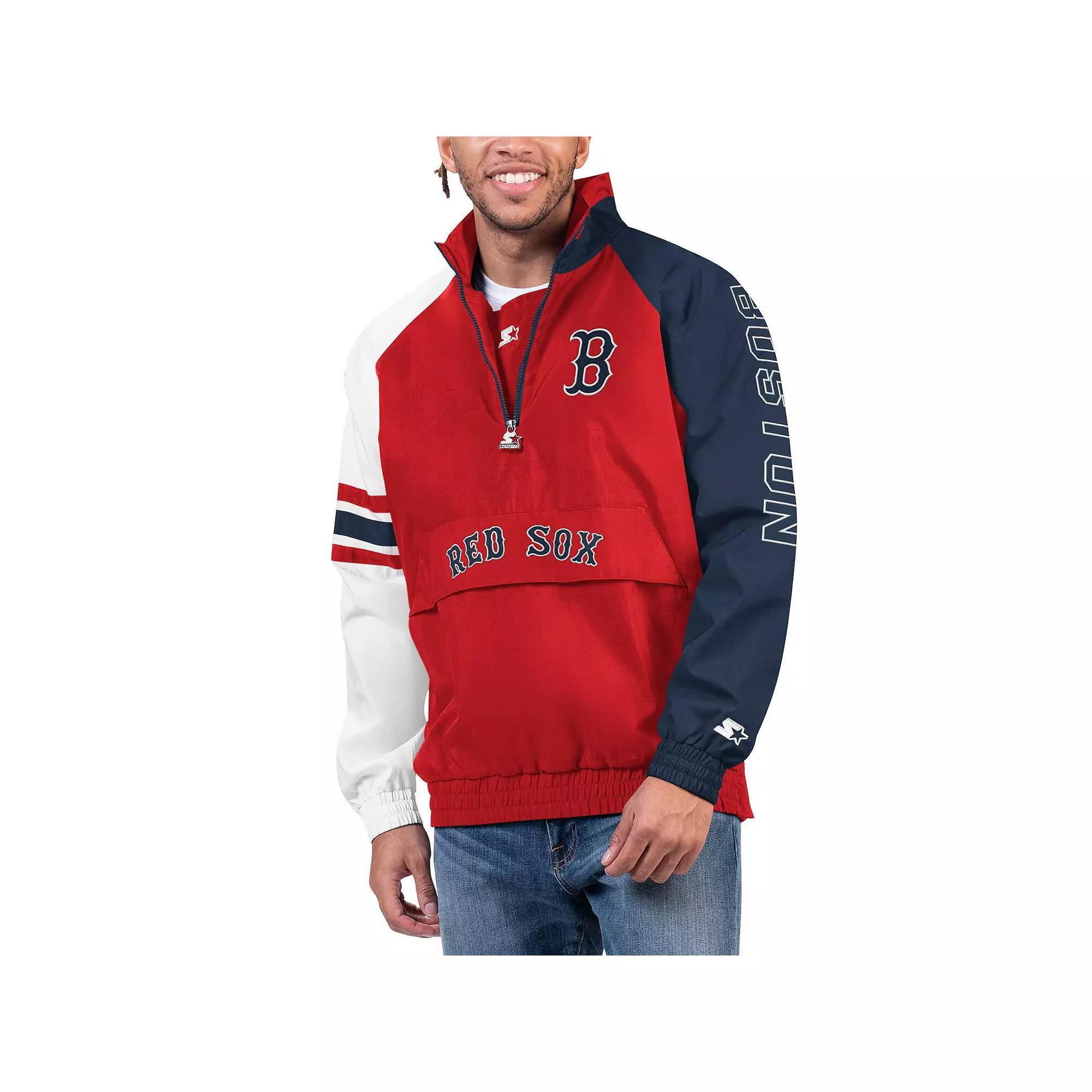 Men's Starter Red/Navy Boston Red Sox Elite Raglan Half-Zip Jacket, Size: Medium Product Image