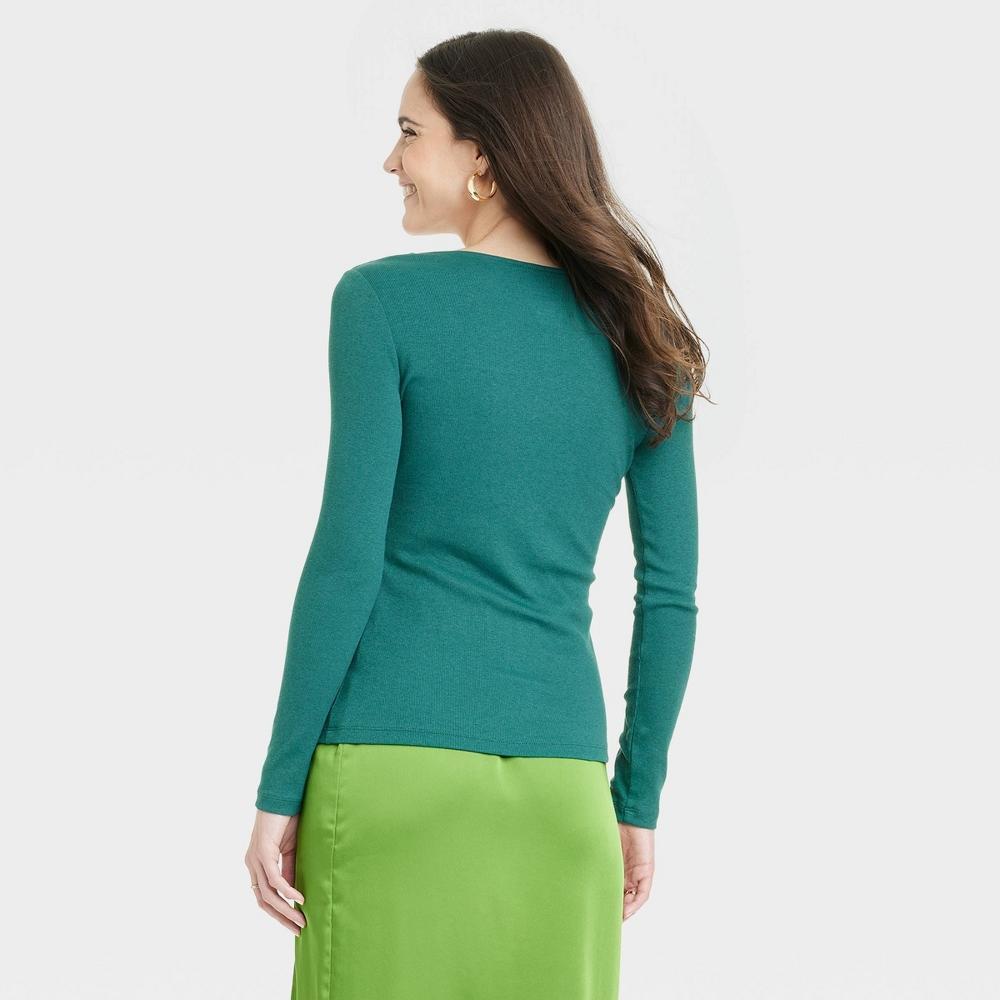 Womens Long Sleeve Slim Fit T-Shirt - A New Day Teal Blue XXL Product Image