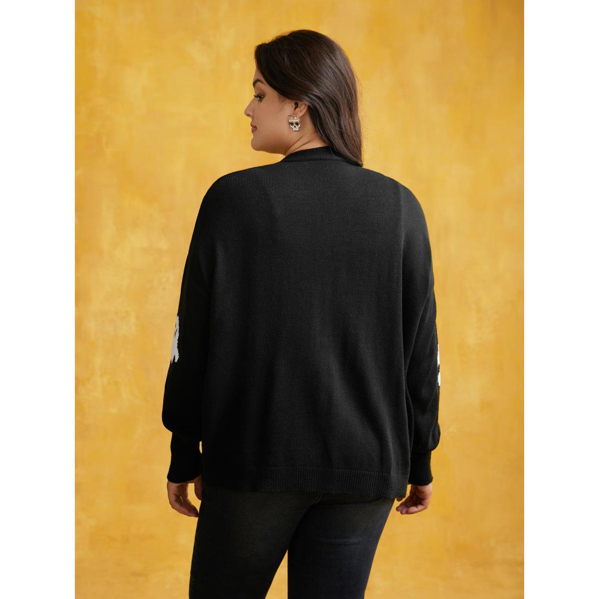 Plus Size Happy Ghost Jacquard Arc Cardigan Black Women Casual Loose Long Sleeve Everyday Cardigans BloomChic 14-16/1X Product Image