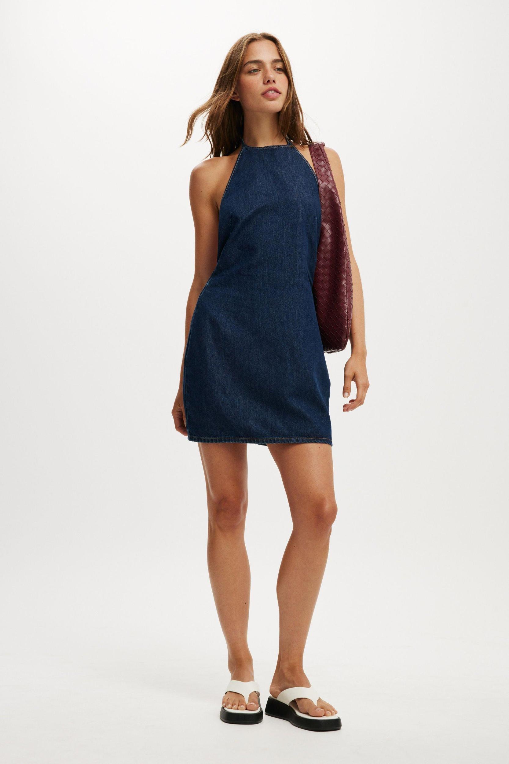 Halter Denim Mini Dress Product Image