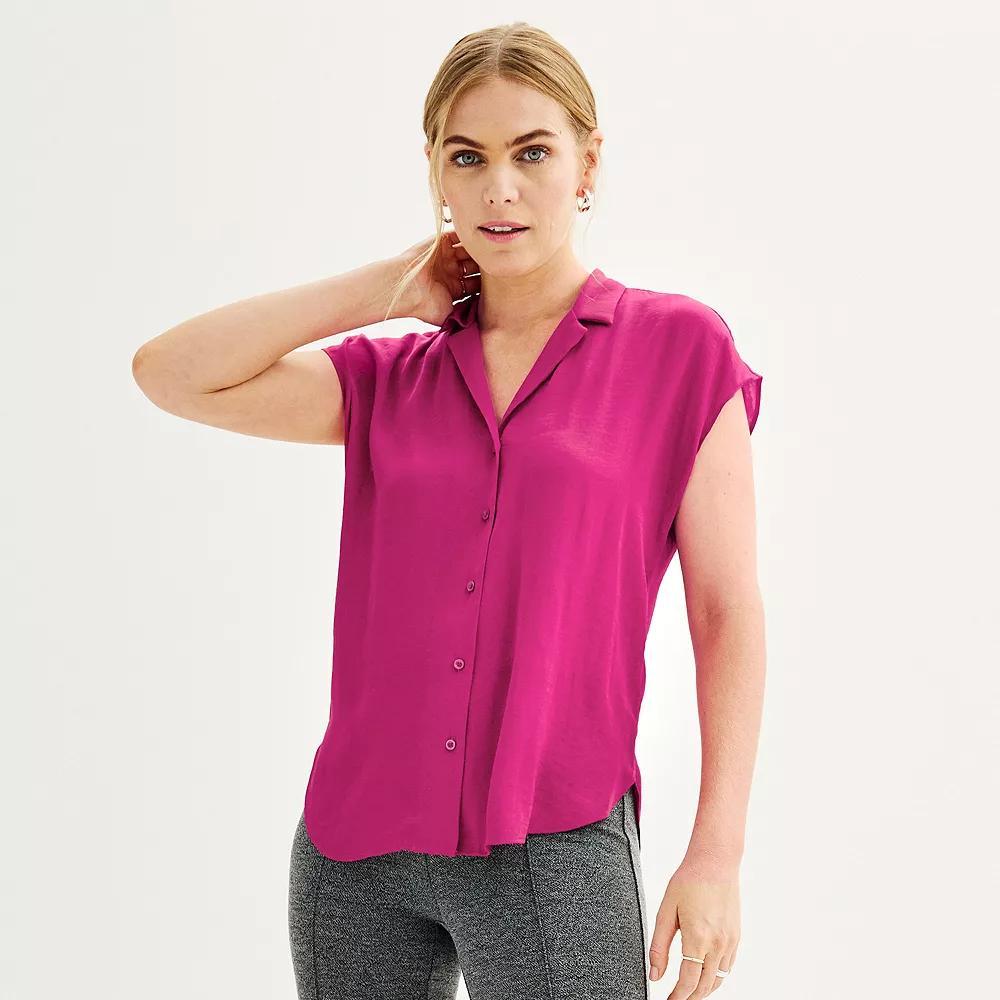 Women's Nine West Short Sleeve Easy Lapel Shirt, Size: Medium, Daisy Dew Product Image