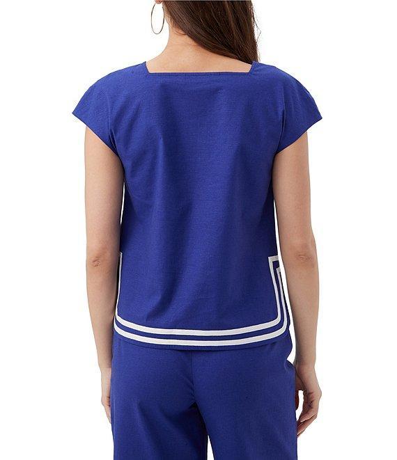 Trina Turk Valence Stretch Linen Blend Square Neck Cap Sleeve Button Front Top Product Image