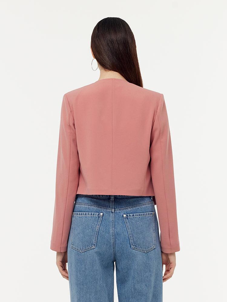 Acetate Collarless Women Crop Blazer Product Image