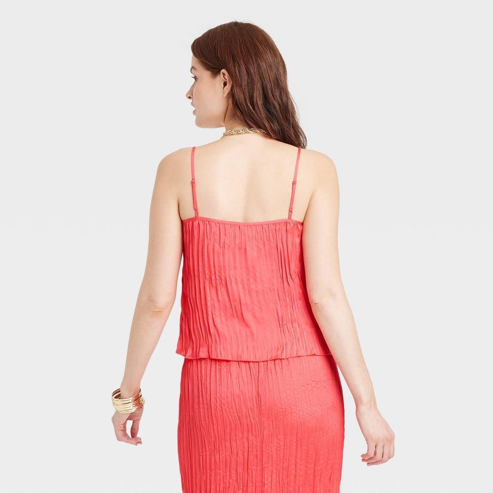 Women's Textured Satin Cami Blouse - A New Day™ Coral L Product Image