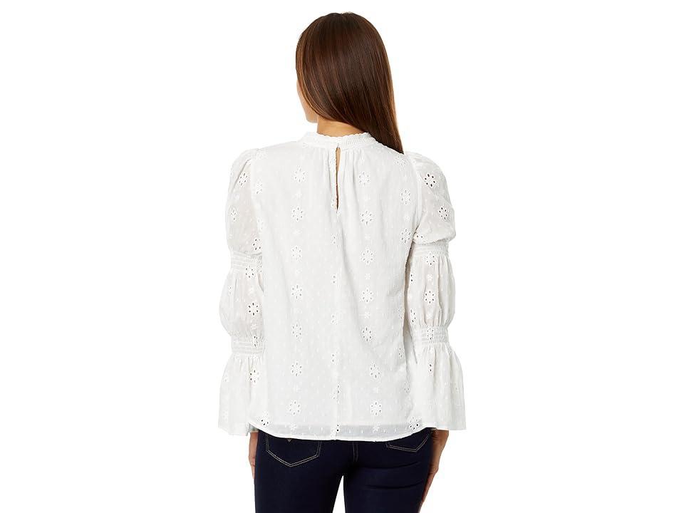 English Factory Embroidered Swiss Dot Ruched Sleeve Top Women's Clothing Product Image