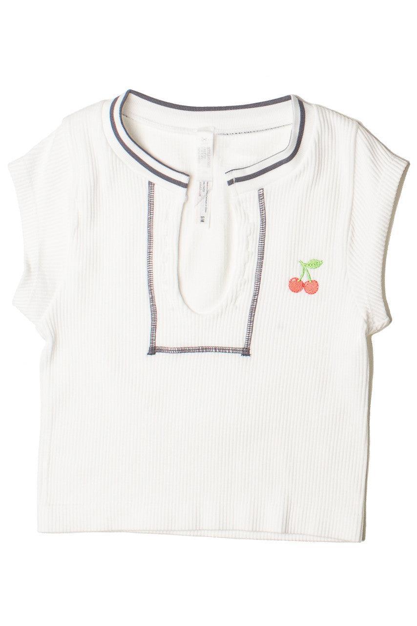Embroidered Patch Sporty Notch Neck Seamless Tee Product Image