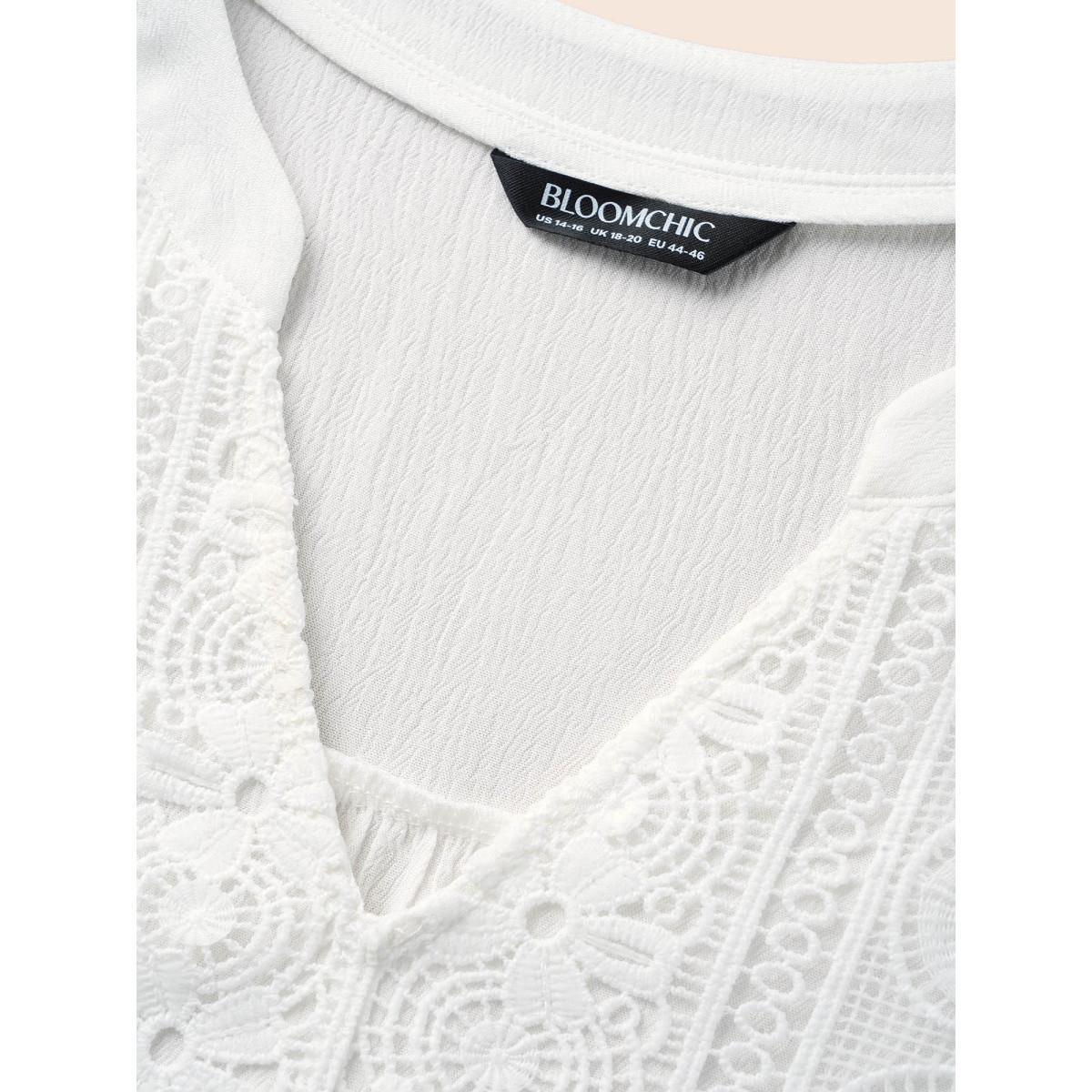 Plus Size Opticwhite Notched Collar Texture Slit Hem Blouse Women Elegant Short sleeve Notched collar Everyday Blouses BloomChic 18-20/2X Product Image