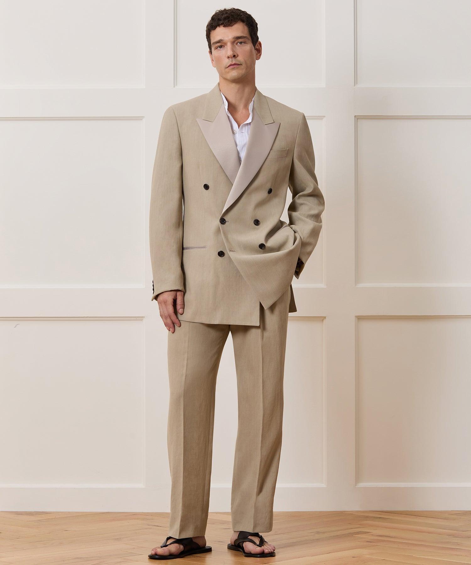 Italian Relaxed Sueded Linen Double-Breasted Tuxedo Jacket Product Image