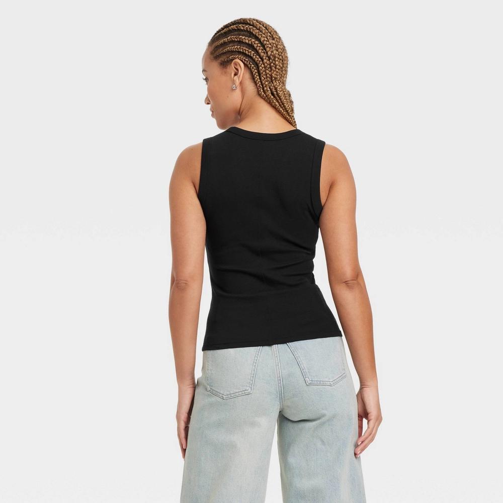Women's Ribbed Fitted Tank Top - Universal Thread™ Black XS: Cotton Spandex Blend, V Neck, Pullover, Midweight Product Image