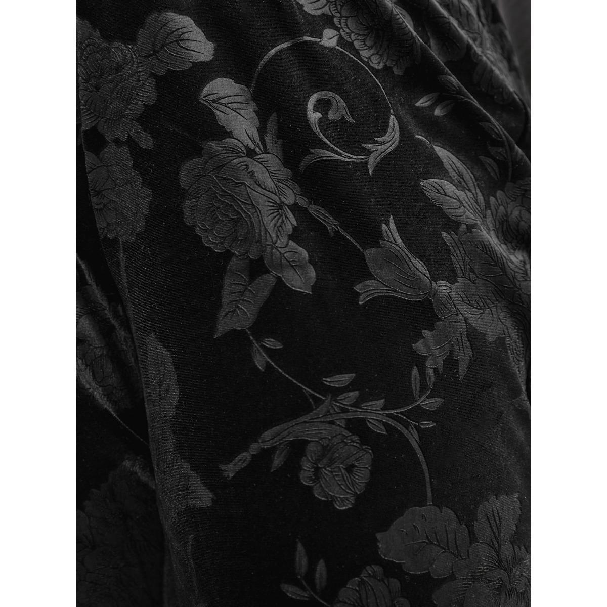 Plus Size Velvet Floral Mid Rise Bootcut Leggings Women Black Elegant Medium stretch Bootcut Mid Rise Everyday Leggings BloomChic 26/4X Product Image