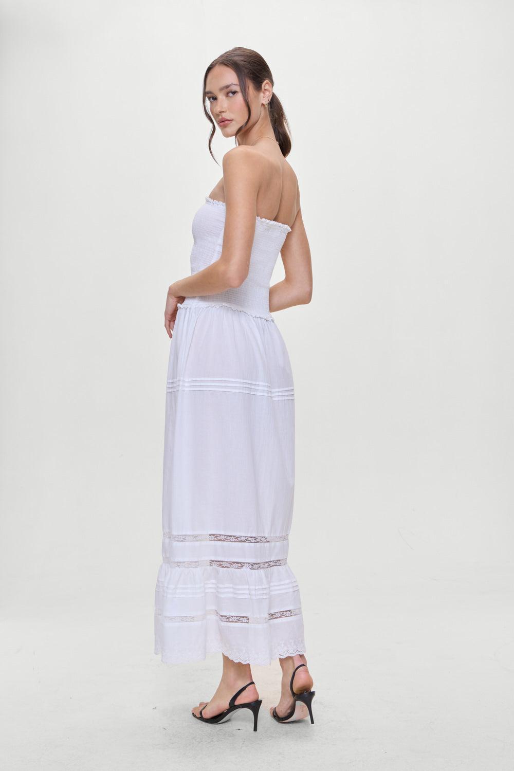 Empress Strapless Smocked Maxi Dress - White Product Image