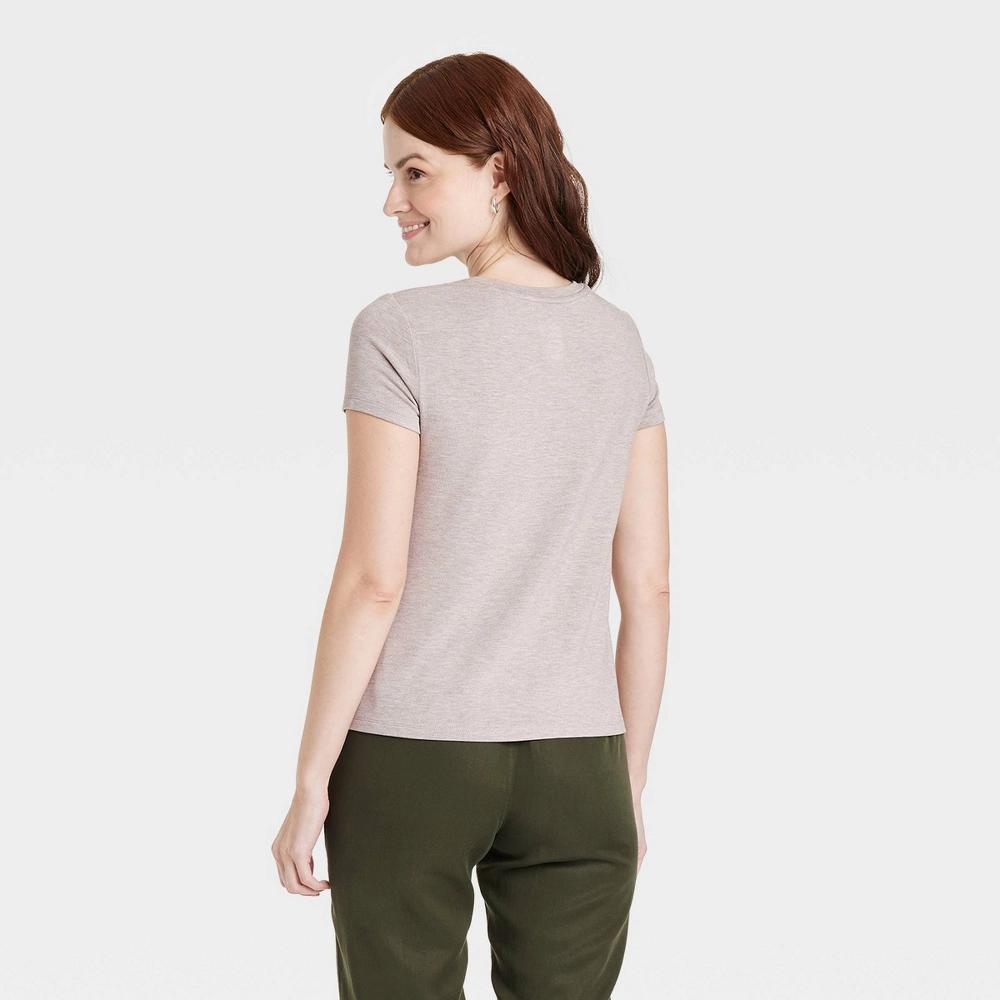Womens Short Sleeve Brushed Knit T-Shirt - A New Day Beige XL Product Image