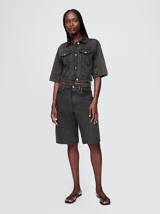 11" Mid Rise French Terry Denim Longline Shorts Product Image