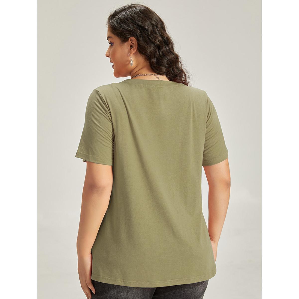 Plus Size Halloween Letter & Animals Crew Neck T-shirt ArmyGreen Women Casual Printed Halloween Festival-Halloween T-shirts BloomChic 28/5X Product Image