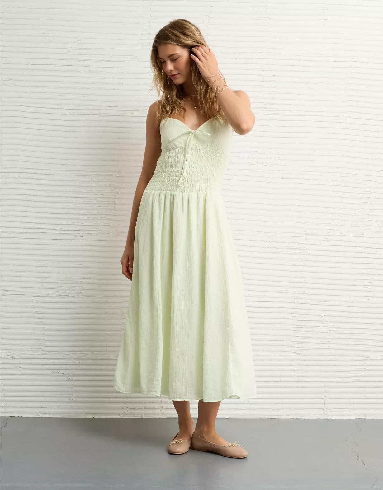 AE V-Neck Smocked Bodice Midi Dress Product Image