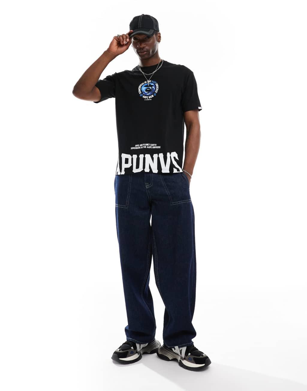 Aape By A Bathing Ape logo somewhere t-shirt with camo back print in black Product Image