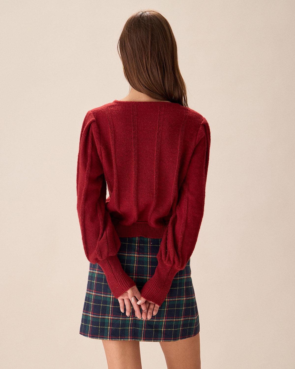 Red Lantern Sleeve Single-Breasted Cardigan Product Image