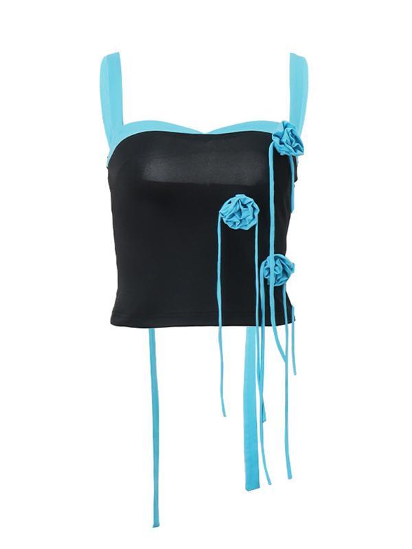 Contrast Color Trim Three-dimensional Decor Ruched Cami Top Product Image
