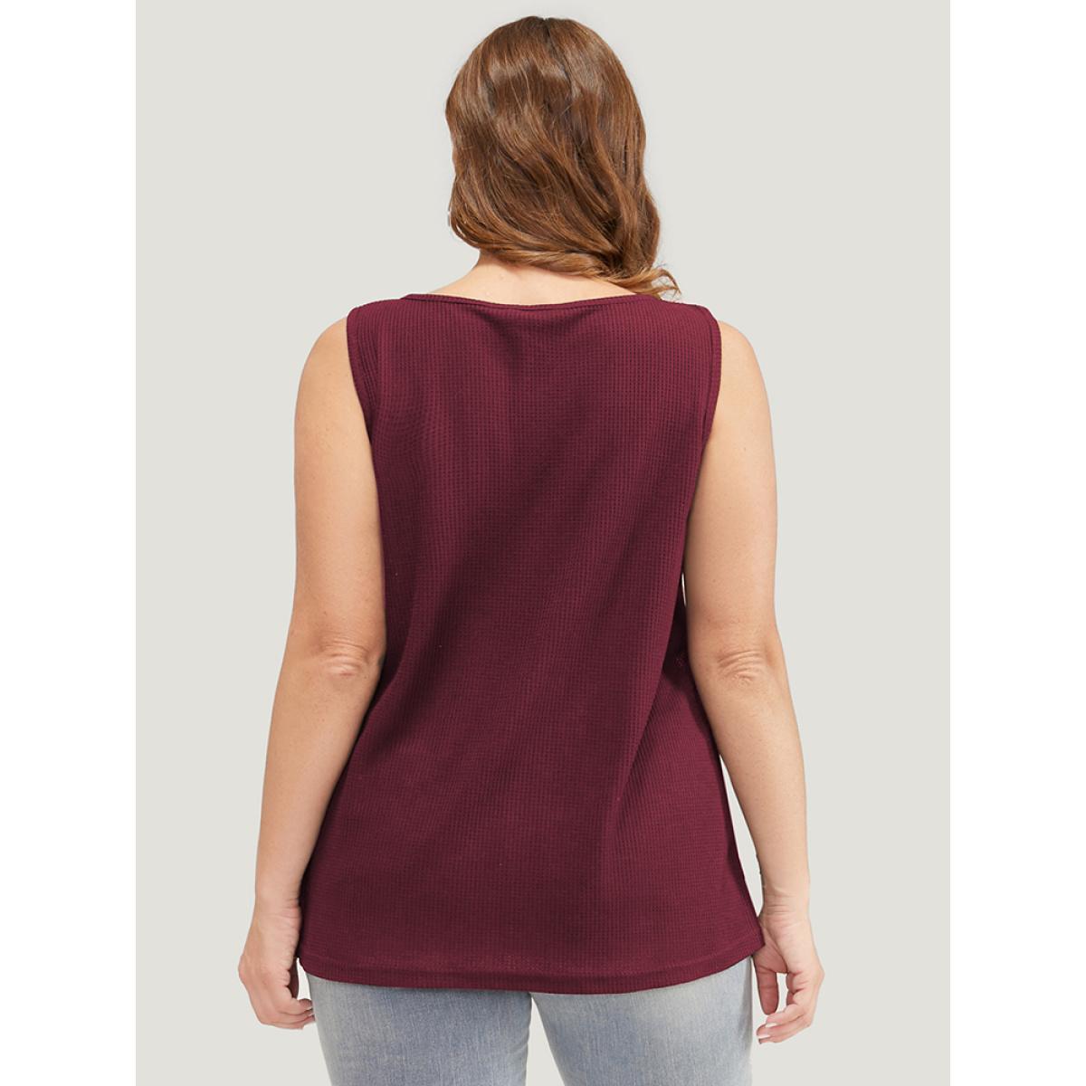 Plus Size Colorblock Contrast Sleeveless Waffle Knit Tank Top Women Burgundy Casual Contrast Scoop Neck Dailywear Tank Tops Camis BloomChic 30/6X Product Image