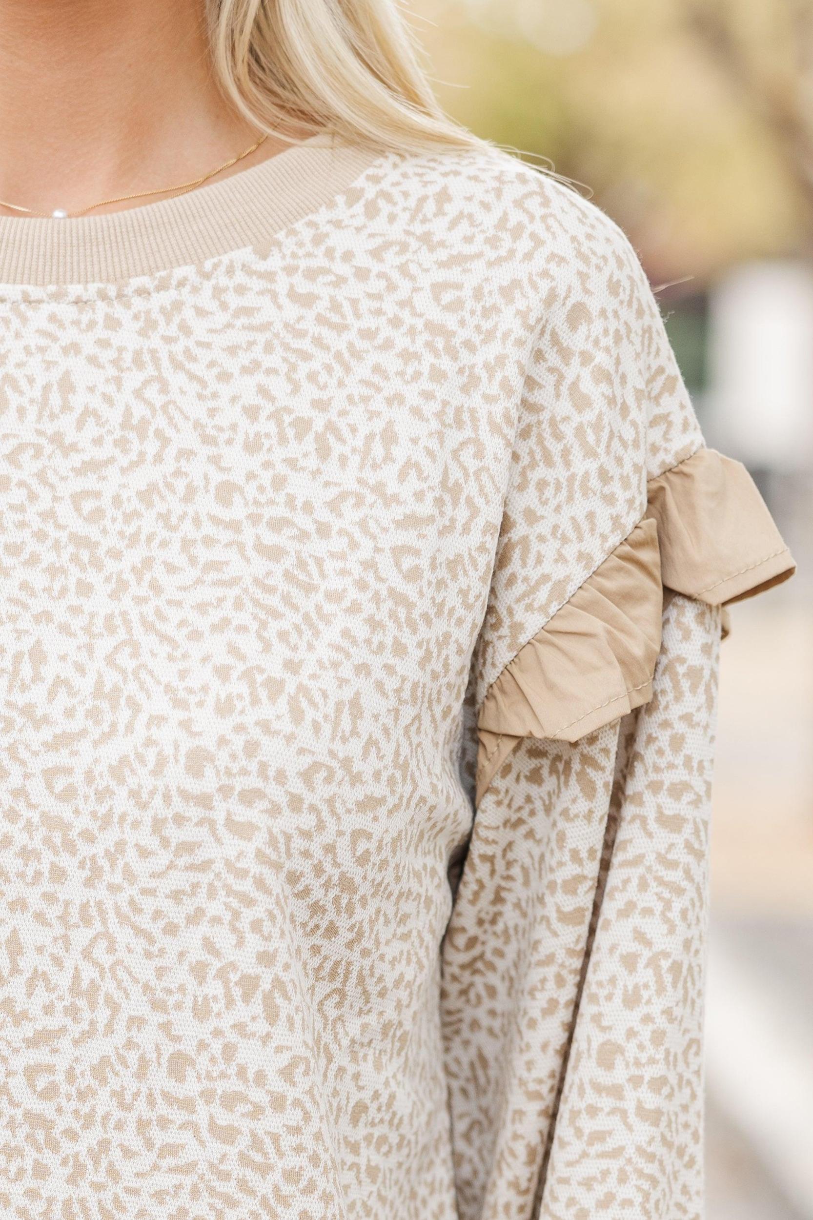 Take The Chance Taupe Leopard Blouse Female Product Image