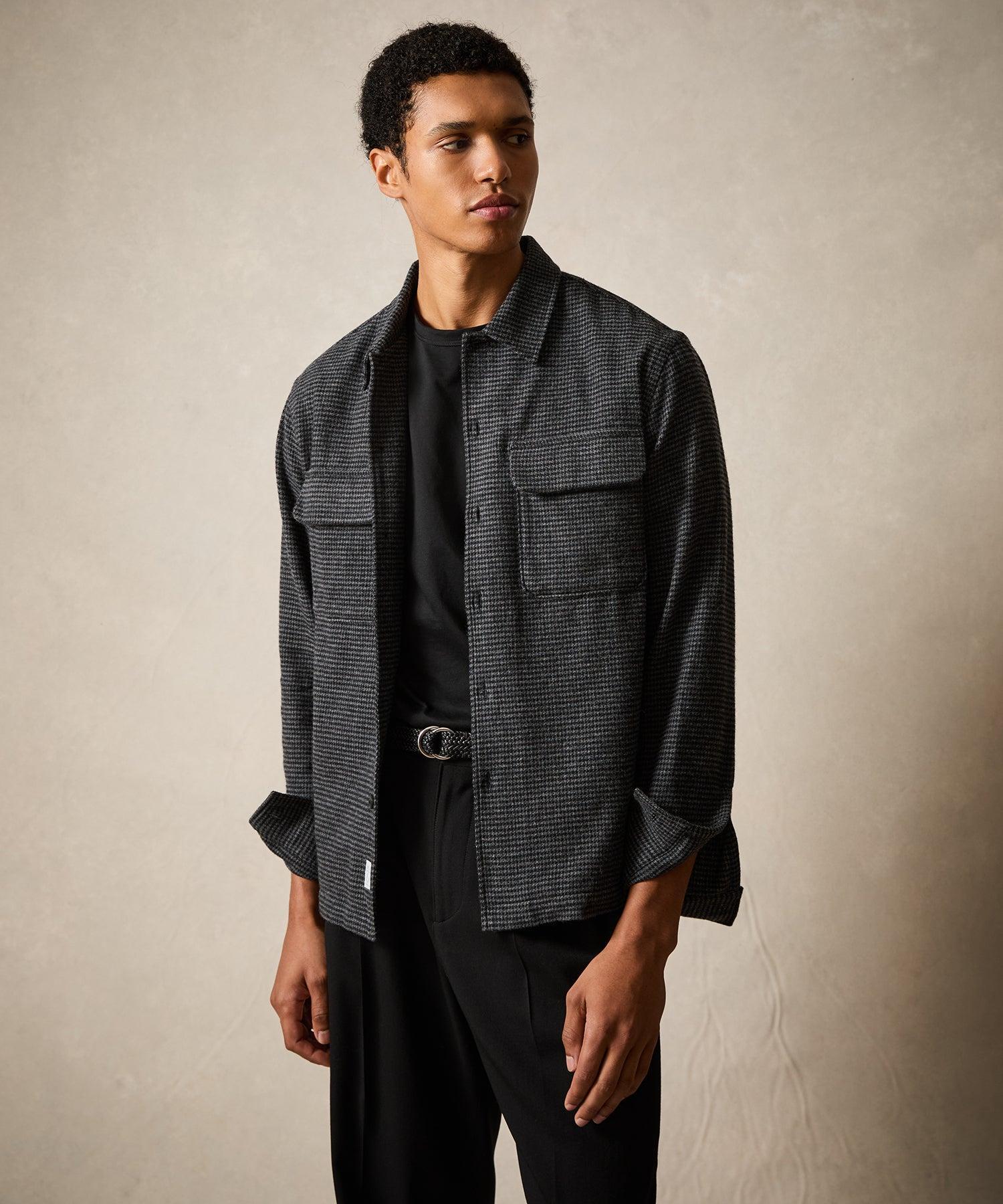 Classic Fit Italian Wool Field Overshirt in Charcoal Houndstooth Product Image