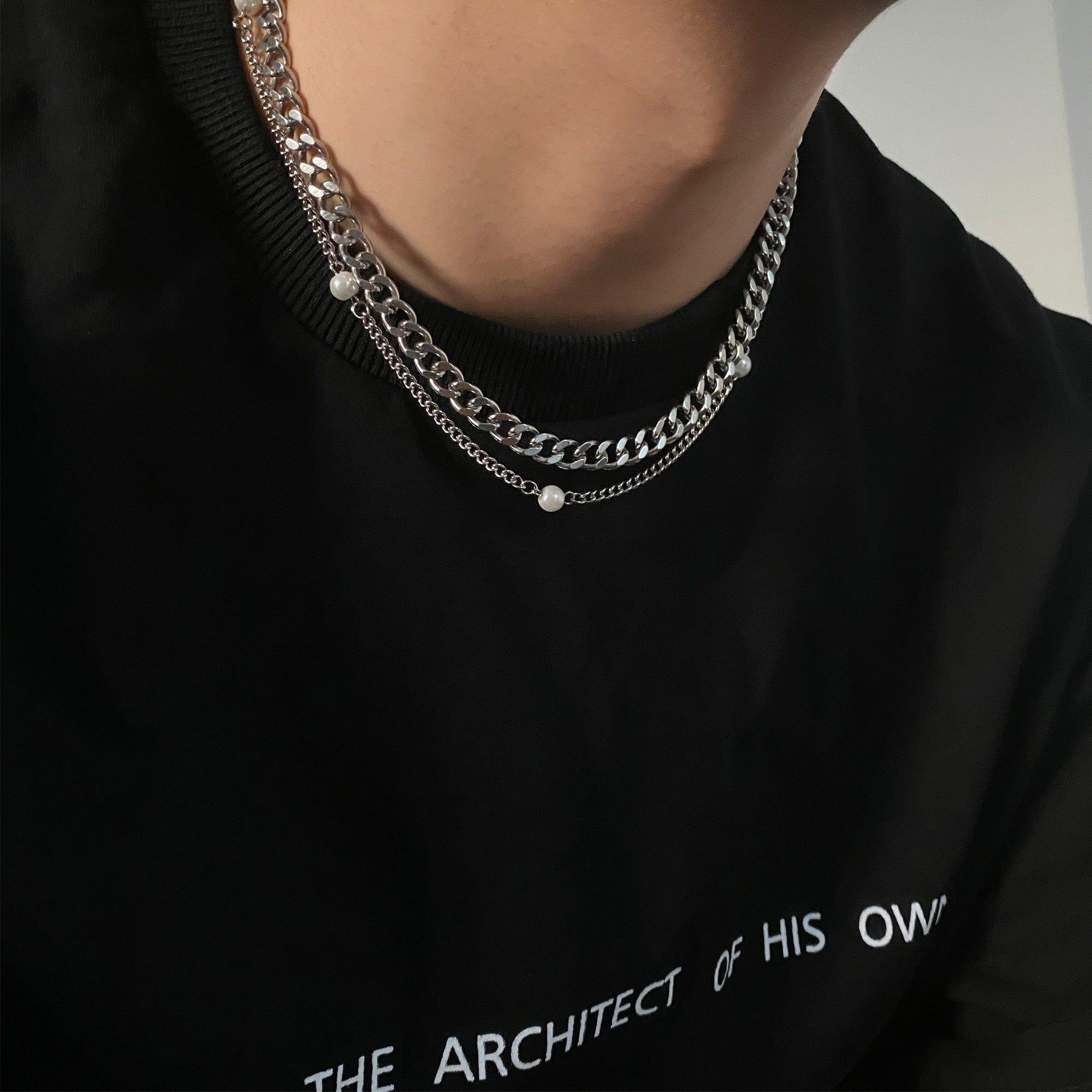 DOUBLE LAYER PEARL CHAIN NECKLACE Product Image