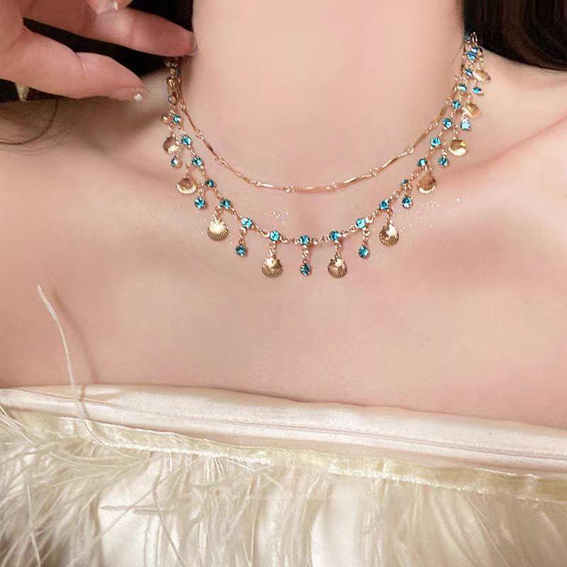 Shell Rhinestone Fringed Layered Alloy Choker / Bracelet Product Image