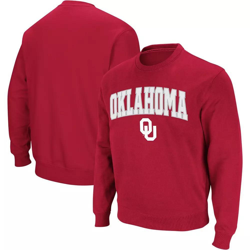 Men's Colosseum Crimson Oklahoma Sooners Arch & Logo Crew Neck Sweatshirt, Size: XL, Red Product Image