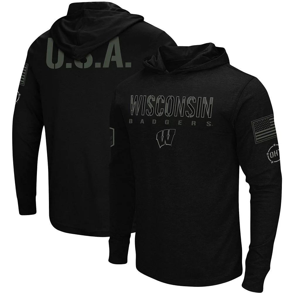 Men's Colosseum Black Wisconsin Badgers OHT Military Appreciation Hoodie Long Sleeve T-Shirt, Size: Small Product Image