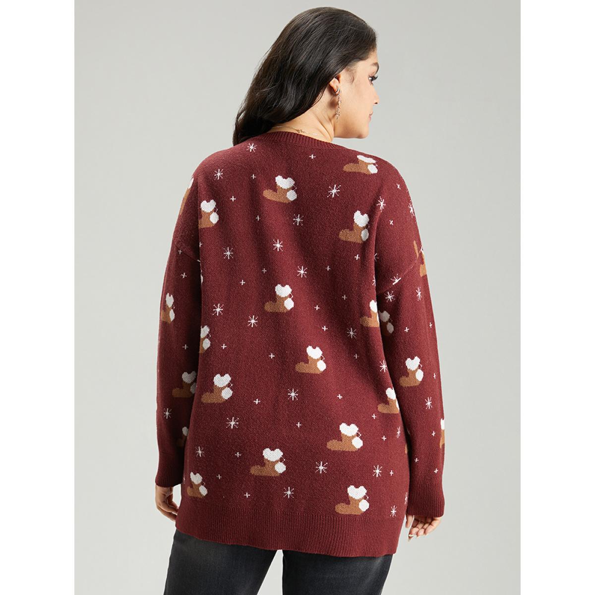 Plus Size Supersoft Essentials Christmas Print Star Round Neck Pullover Scarlet Women Casual Loose Long Sleeve Round Neck Festival-Christmas Pullovers BloomChic 26/4X Product Image