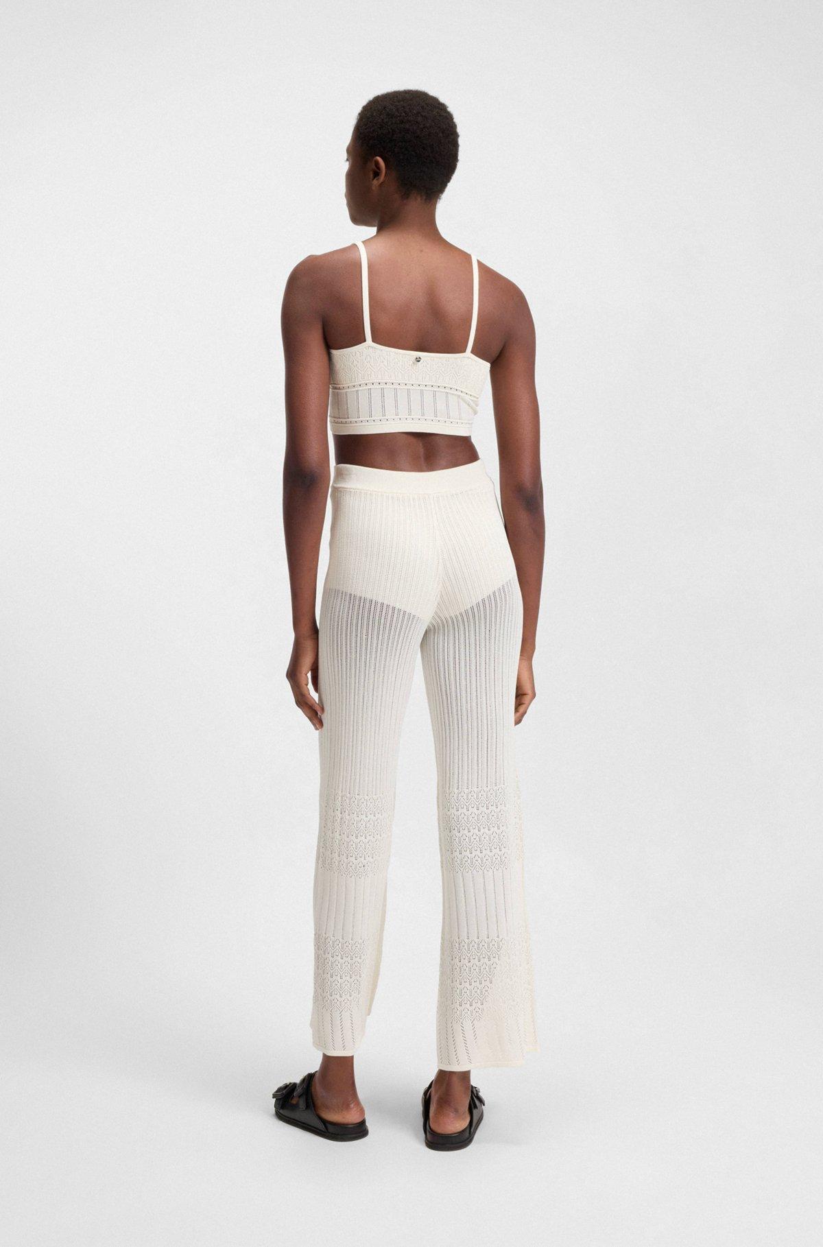 BOSS - Knitted top in stretch fabric with mixed structures - White Product Image