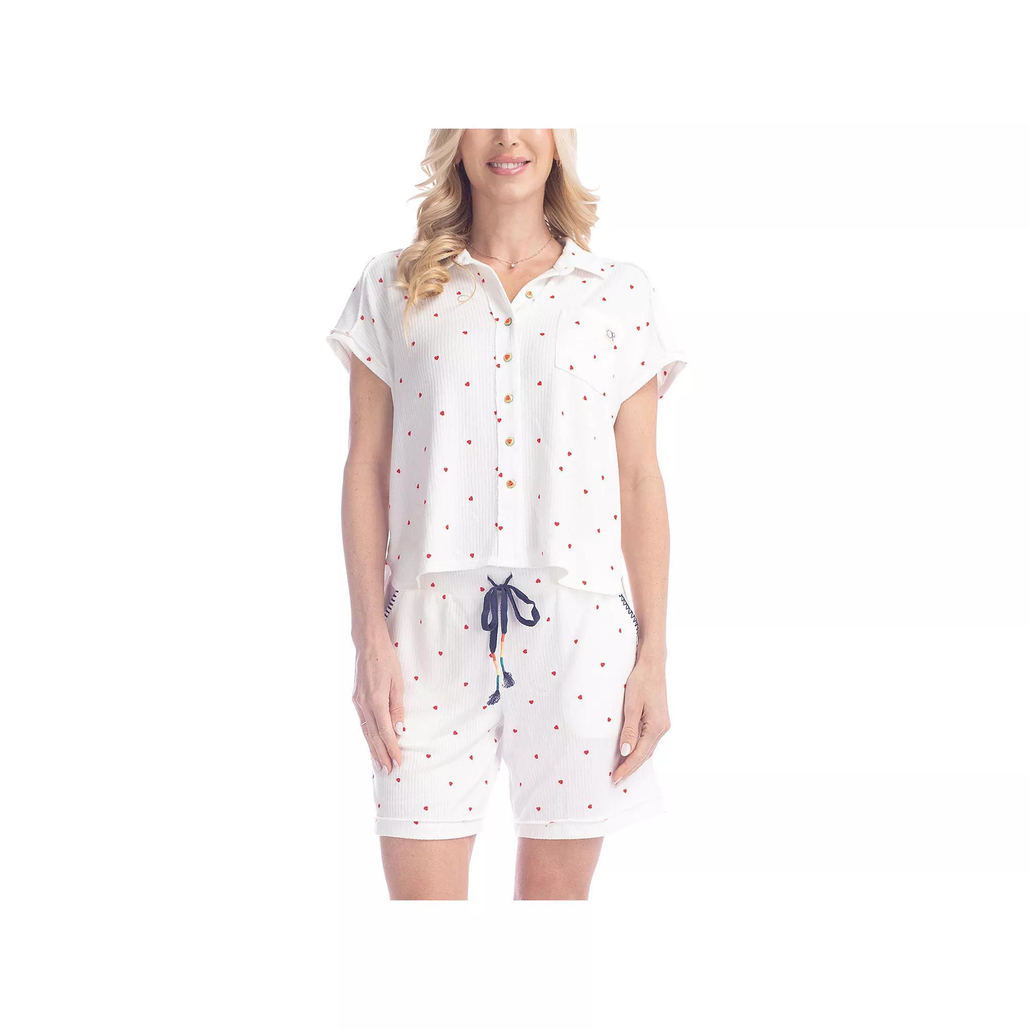 Women's Ocean Pacific® Summer Lovin' Pajama Top & Pajama Shorts Set, Size: XL, White Heart Product Image