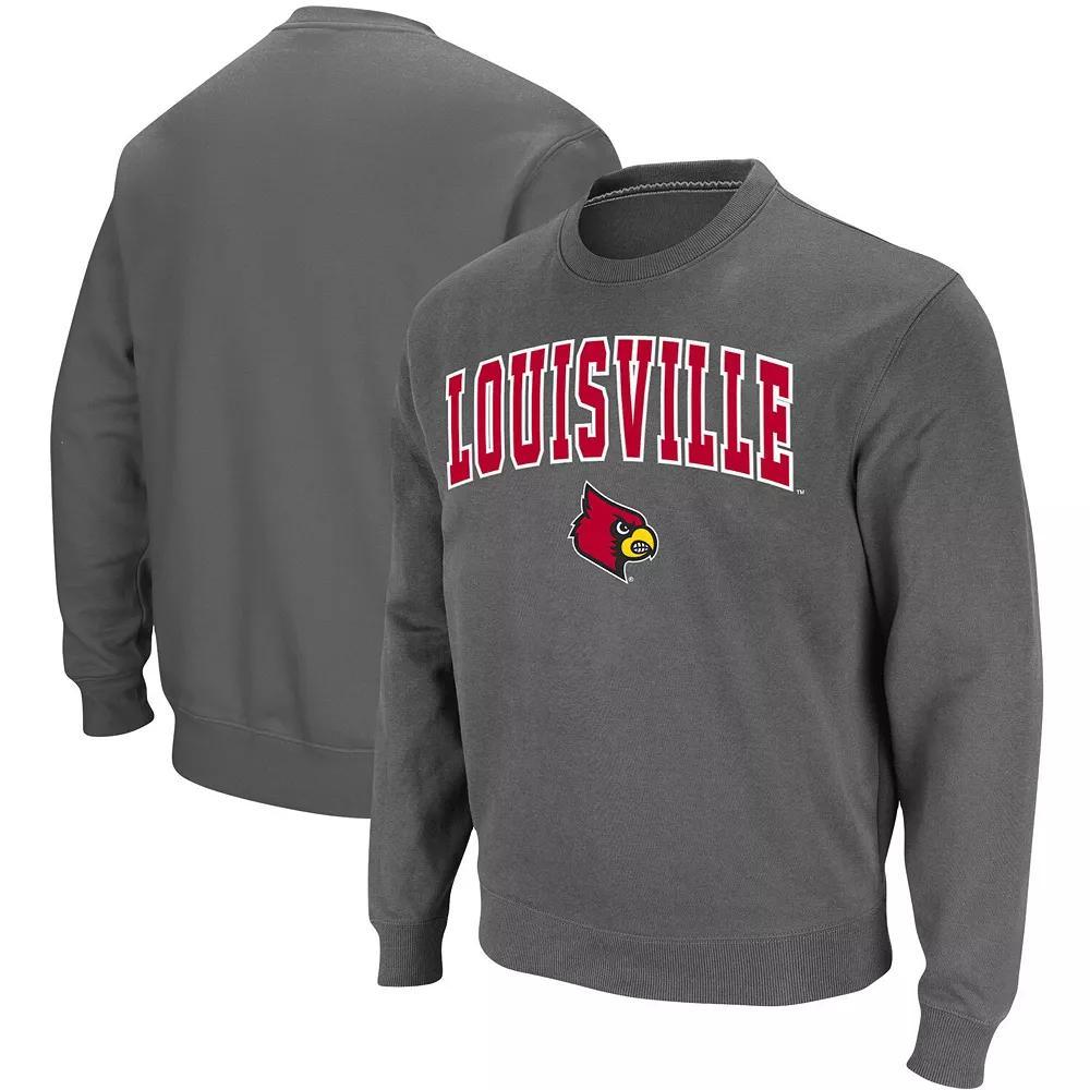 Men's Colosseum Charcoal Louisville Cardinals Arch & Logo Tackle Twill Pullover Sweatshirt, Size: Medium Product Image