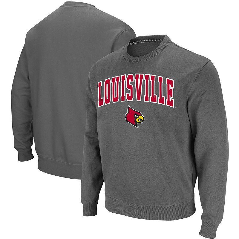 Men's Colosseum Charcoal Louisville Cardinals Arch & Logo Tackle Twill Pullover Sweatshirt, Size: Medium Product Image
