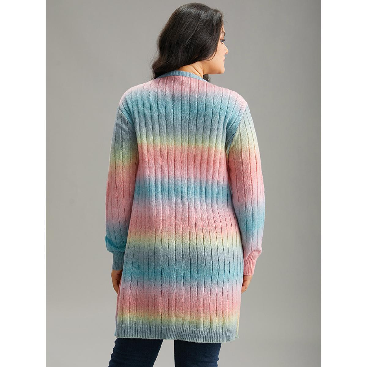 Plus Size Ombre Patched Pocket Tunic Cardigan Salmon Women Glamour Loose Long Sleeve Dailywear Cardigans BloomChic 18-20/2X Product Image