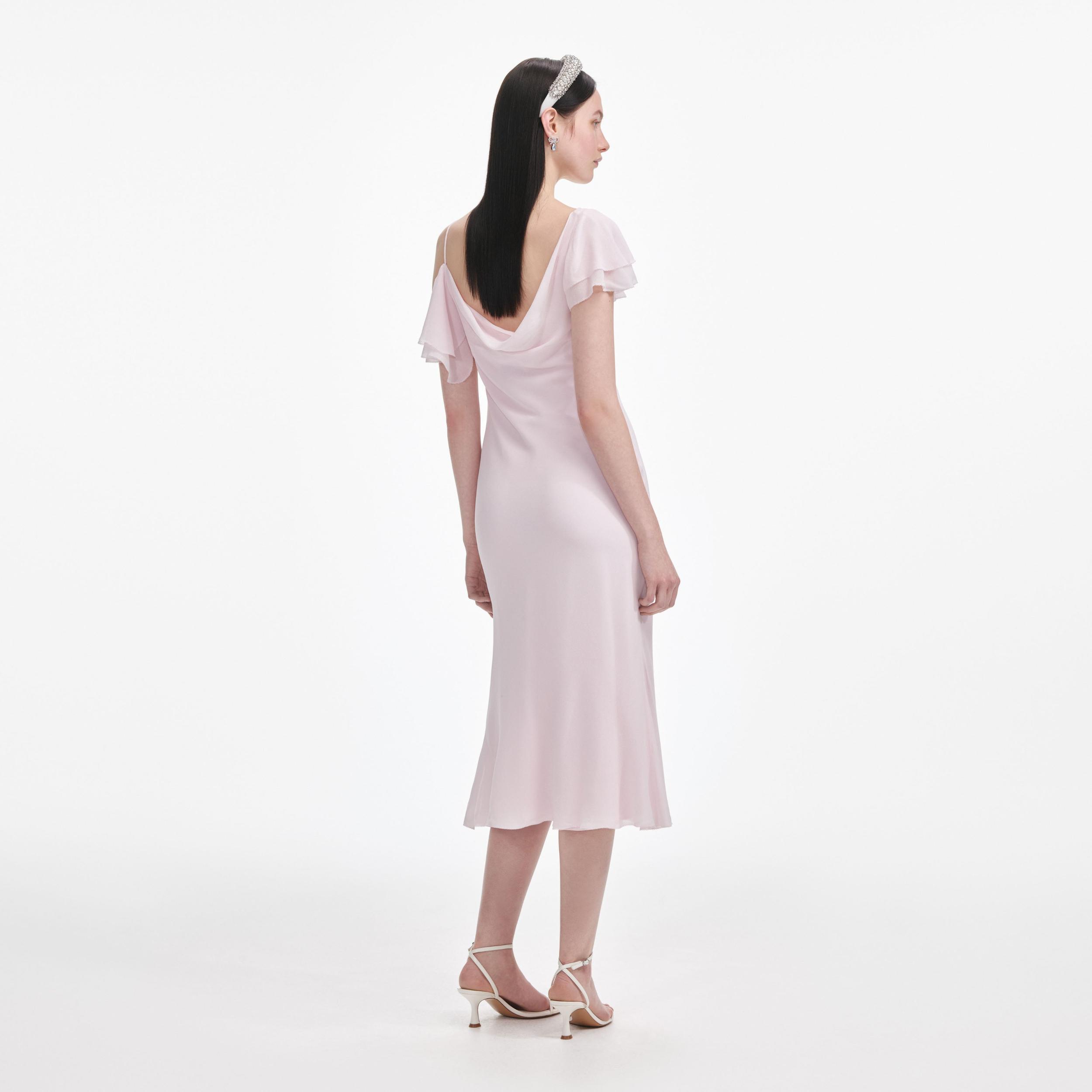 Pink Georgette Frill Midi Dress Product Image