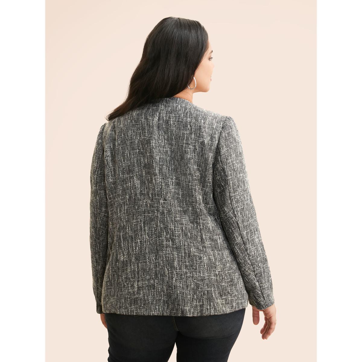 Plus Size Tweed Button Up Flap Pocket Jacket Women Black Button Open pocket with flap Everyday Jackets BloomChic 18-20/2X Product Image