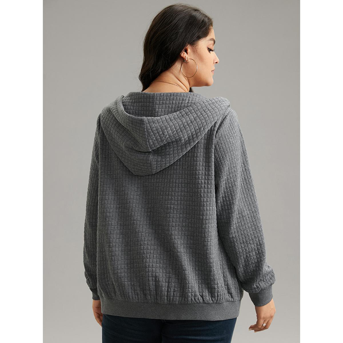 Plus Size Plain Zipper Drawstring Jacquard Jacket Women Gray Plain Pocket Everyday Jackets BloomChic 22-24/3X Product Image