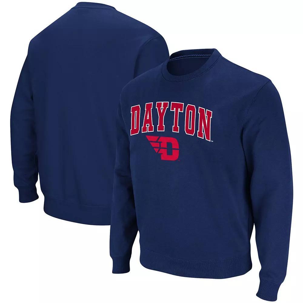 Men's Colosseum Navy Dayton Flyers Arch & Logo Tackle Twill Pullover Sweatshirt, Size: 3XL, Day Blue Product Image